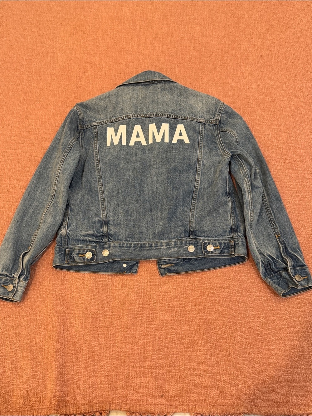 Brunette The Label Denim Jean Jacket with MAMA Print - lightly distressed